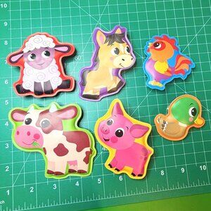Vintage Phidal Farm Animal Bath Tub Toys Suction Cup Window Wall Clings Set of 6